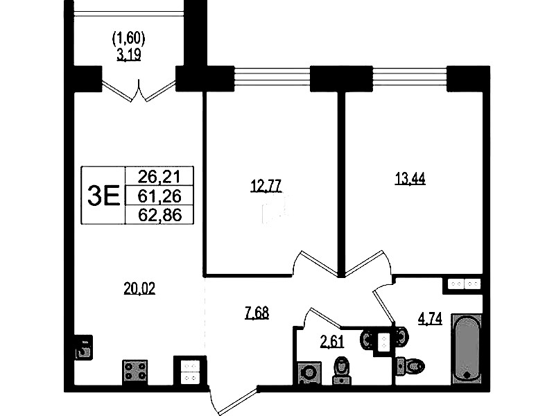 2-комнатная квартира 62.86 м², 3/4 эт., ЖК «Ranta Residence»